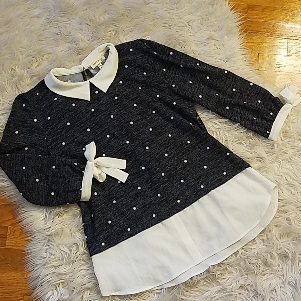 POLKA DOT SWEATER LAYERED TOP PREPPY CUTE